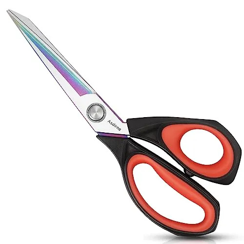 Asdirne Stoffschere, Schneidereischere mit Heavy Duty Mehrzweck-Titan-beschichteten Klingen und Bequemen Soft-Grip Griffe, 25CM, Schwarz / Rot