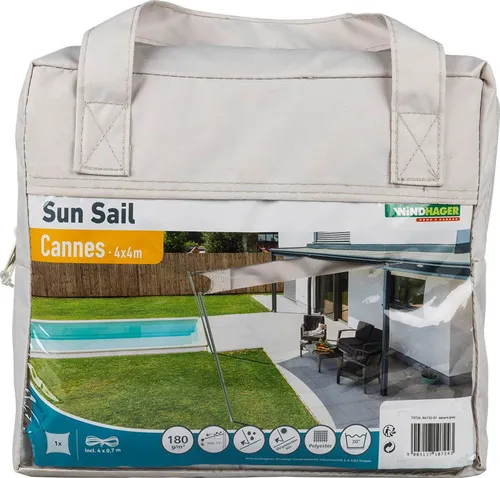 Windhager Sonnensegel Cannes cream 4 x 4 m - Sonnenschutz für Terrasse oder Garten, UV-beständig und schattenspendend für entspannte Stunden im Freien.