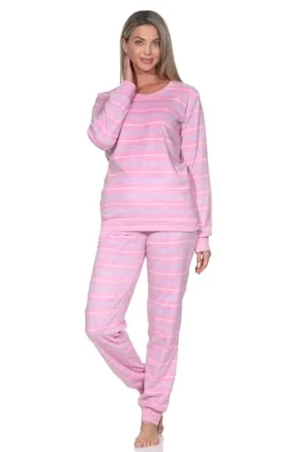 Normann Damen Langarm Fleece Schlafanzug in pink, Größe 40-42