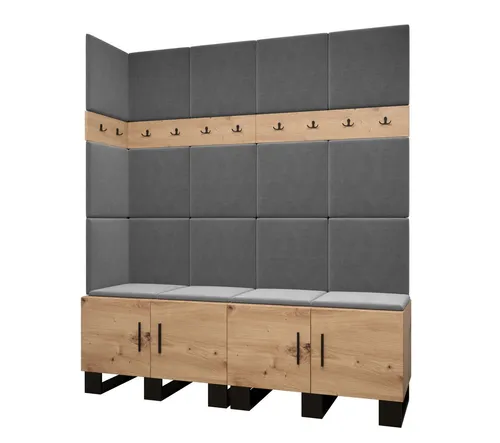 ABIKS MÖBEL Garderoben-Set ARTIN 12 – Moderne Garderobe mit gepolsterten Paneelen - Stylisches Garderoben-Set im industriellen Design mit modischen Polsterpaneelen. Bietet viel Stauraum und schützt die Wand vor Beschädigungen. Ideal für kreative Flurgestaltungen!