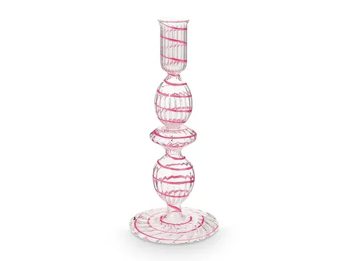 PiP Studio Kerzenständer Swirl Pink 20cm - Nussknacker und eleganter Kerzenständer aus hochwertigem Glas, 20 cm hoch, mit zartem Swirl-Muster in Pink – ideal für Teelichter und stilvolle Akzente in Ihrer Tischdekoration.