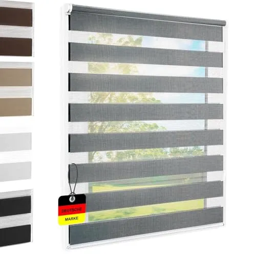 Doppelrollo Klemmfix ohne Bohren Grau 55x220 cm [Stoffbreite 51cm] Duo Rollo Fensterrollo für Fenster/Türen Gardine Klemmrollo Seitenzugrollo Sichtschutz Sonnenschutzrollo Zebrarollo