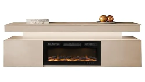 Mirjan24 TV Schrank Serkuzo Bis EF 2D mit Elektrischem Kamin - TV-Halterungen mit realistischer LED-Flamme und praktischer Fernbedienung, ideal für gemütliche Abende und modernes Ambiente.