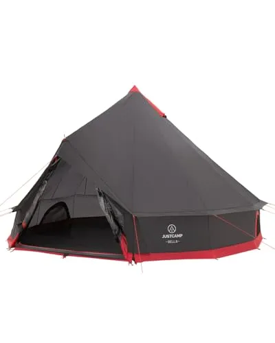 JUSTCAMP Bell 8 Tipi Zelt für Gruppen und Familien - Geräumiges Tipi-Zelt für bis zu 8 Personen mit Stehhöhe, wasserdichtem PE-Boden und Dual Flow Ventilation für optimale Belüftung – ideal für Campingabenteuer!