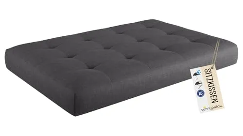 sunnypillow Palettenkissen Outdoor, UV-lichtecht, wasserdicht - Sitzkissen 120x60x15 cm - Palettenauflage für Palettensofa für Haus und Garten - Palettenpolster für Palettenmöbel - Kissen Anthrazit