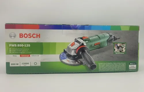 Bosch Winkelschleifer PWS 850-125 – 850 Watt Leistung - Schleifmaschine mit 125 mm Scheibendurchmesser, ideal für präzises Schleifen und Trennen von Materialien, robust und leistungsstark.