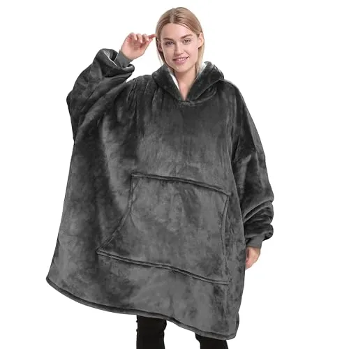 Catalonia Classy Übergroße Sherpa Hoodie Decke, Flauschige Kuscheldecke mit Ärmeln und Kapuze, Warme Oversized Kapuzenpulli Decke, Tragbare Decke zum Anziehen Geschenkidee für Damen Herren Kinder