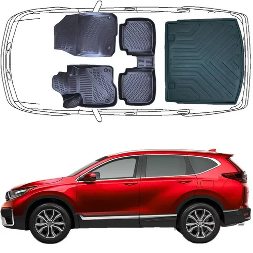 Trimak Passform-Fußmatten Oder Kofferraumwanne Oder Set kompatibel mit Honda CR-V, Honda CR-V 5. Gen. 2018-2022 Gummimatten Auto & Obere Kofferraummatte