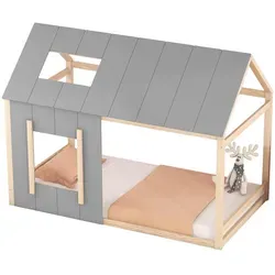 Flieks Polsterbett, Leinen Doppelbett Massivholzbett 140x200cm ohne Matratze grau 146 cm x 208 cm x 111 cm