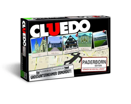 Winning Moves Cluedo Paderborn - Spannendes Brettspiel - Gesellschaftsspiel für 2-6 Spieler, inklusive Spielplan, 6 Spielfiguren und Detektiv-Notizblock für packende Krimispiele ab 8 Jahren.
