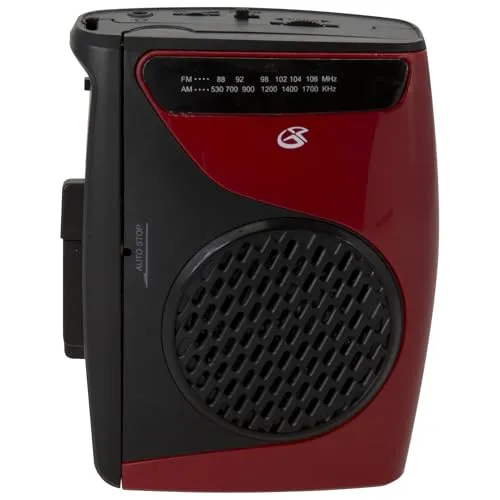 GPX CAS337 Tragbarer Kassettenspieler mit AM/FM-Radio/Sprachaufzeichnung (Rot/Schwarz)