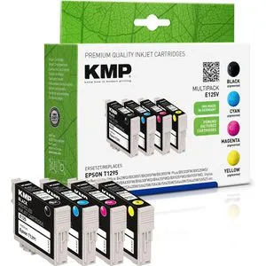 KMP 1 Tinten-Set E125V - 4 Farben - Tintenpatronen - KMP E125V Tintenset ersetzt T1295 (BK/C/M/Y) mit hoher Füllmenge für gestochen scharfe Drucke und optimale Farbwiedergabe.