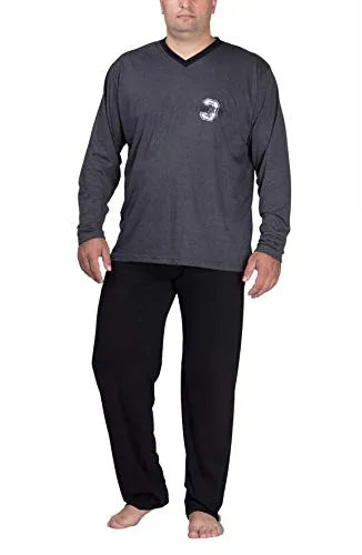 Moonline Schlafanzug Herren lang 4XL - anthrazit - Schlafanzug für Herren, aus 100% Baumwolle für hohen Tragekomfort. Weit geschnitten mit modernem V-Ausschnitt, ideal für entspannte Nächte. Erhältlich in 3 Farben und Größen bis 5XL.