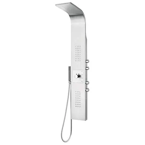 XXL Duschpaneel aus Edelstahl mit Thermostat und Massagejets - Badewannen- & Duschsysteme, hochwertiges Edelstahl-Duschpaneel mit Massagejets und Wasserfall, für ein luxuriöses Duscherlebnis und individuelle Regulierbarkeit.