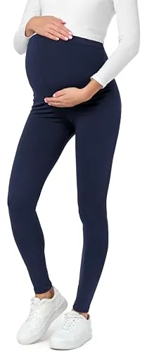 Be Mammy Lange Umstandsleggings aus Baumwolle Leggings für Schwangere Umstands Leggings Schwangerschafts Unterhosen mit Hoher Bund Weich und Elastisch BE20-230 (Marine, 3XL)