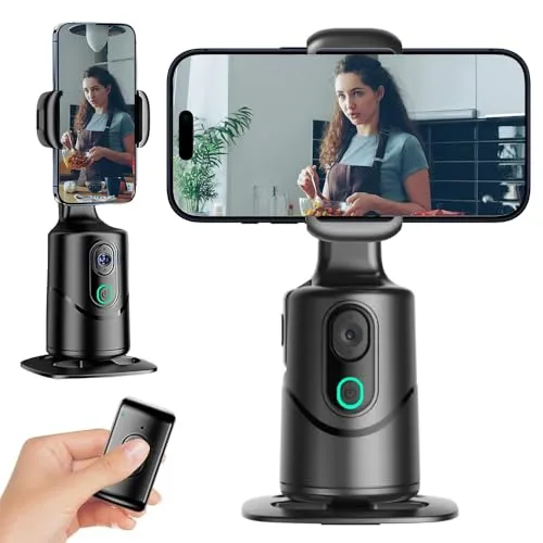 Auto Face Tracking Phone Holder,No App Required,360° Rotation Phone Camera Stand with Remote and Gesture Control, Smart Shooting Tripod for Vlog/Tik Tok Live Streaming YouTube Video Recording