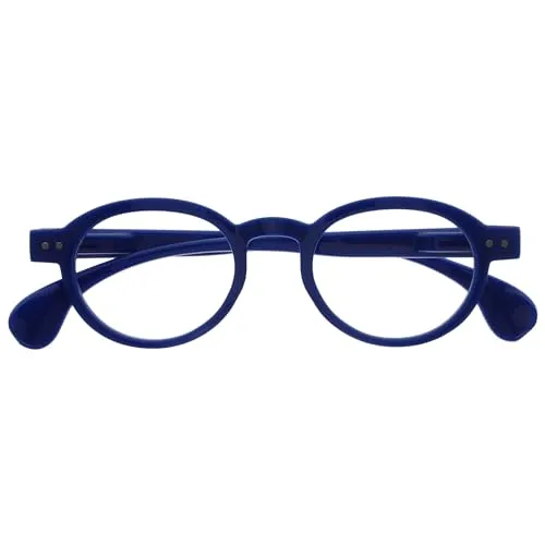 OPULIZE OCA Lesebrille - Moderne Runde Retro-Fassung - Blau Glänzend - Herren Damen - Federscharniere - R54-3 - +1.00