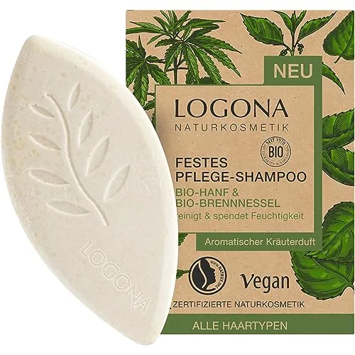 Logona Feste Shampoo Hanf Brennnessel - für alle Haartypen - Shampoos mit Bio-Hanf & Bio-Brennnessel, reinigt sanft und bewahrt die Feuchtigkeit, ergiebiger Schaum mit aromatischem Kräuterduft.
