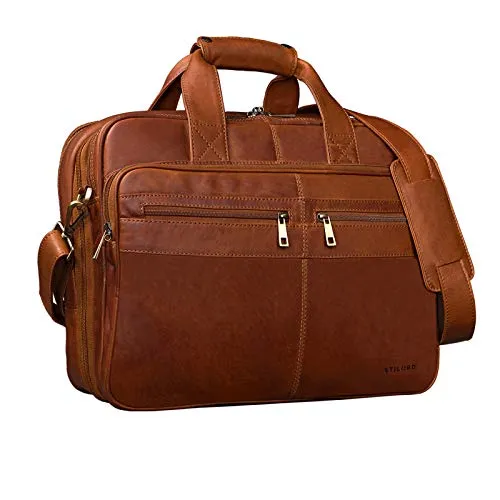 STILORD 'Alexander' Lehrertasche Herren Leder Vintage - Hochwertige Messenger-Bag aus echtem Rindsleder im klassischen Vintage Design, ideal für Uni und Büro mit herausnehmbarer Laptophülle für 14 Zoll Notebooks und erweiterbarem Platzangebot.