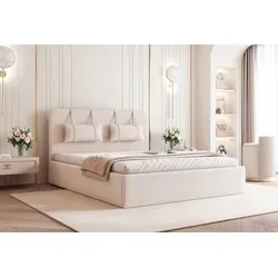 Polsterbett CAPRI mit elegantem Kopfteil und Stauraum - Modernes Polsterbett CAPRI 200 x 200 cm – vereint stilvolles Design mit praktischem Stauraum für Decken und Kissen. Das hochwertige Kopfteil bietet zusätzlichen Komfort und passt sich jedem Schlafzimmerstil an.