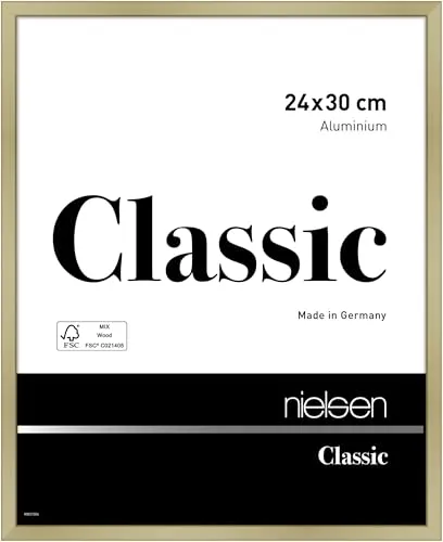 nielsen Bilderrahmen 24 x 30 cm Aluminium Gold matt - Eleganter Bilderrahmen aus formstabilem Aluminium mit Echtglas, ideal für Hoch- und Querformat. FSC-zertifiziert und mit stabiler MDF-Rückwand für einfache Montage. Ein stilvolles Highlight für Ihr Zuhause!