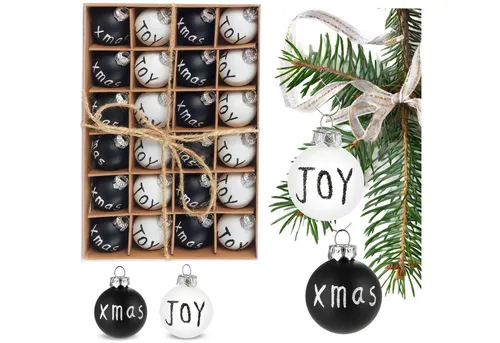 BRUBAKER Weihnachtsbaumkugel 24-teiliges Set Weihnachtskugeln Joy & Xmas - 3 cm Mini Baumkugeln (24 St), für Weihnachtsbaum - Handbemalter Christbaumschmuck Kugeln