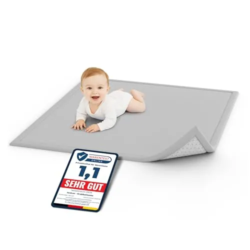 teskon Seidenweiche Krabbelmatte Baby 150x80x3cm grau Extra Dicke(3cm) Spielmatte Kinder mit Premium Memory-Schaum Rutschfester Teppich Kinderzimmer Sichere und gemütliche Krabbeldecke