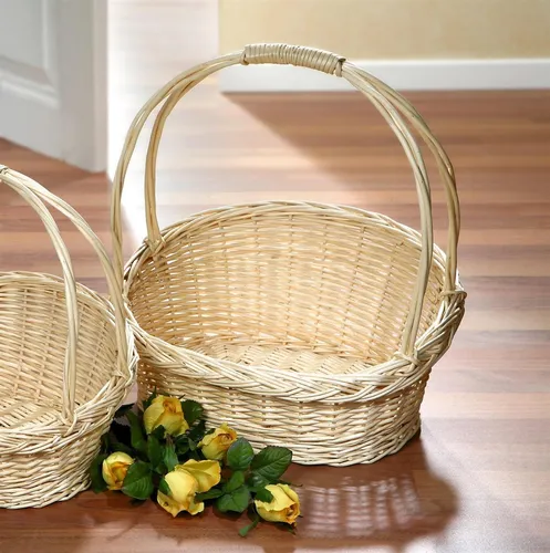 großer Bügelkorb Weide weiß, Weidenkorb Geschenkkorb Flechtkorb Deko Korb