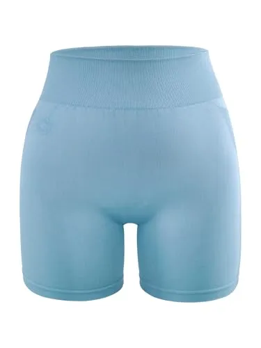 STARK SOUL® Kurze Sport Leggings Damen, Seamless, Opaque, Fitnessshort, Farbe: Hellblau, Größe: L