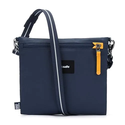Pacsafe Go Crossbody Pouch - Coastal Blue - Umhängetasche mit Anti-Diebstahl-Funktionen und RFID Blocker-Schutz, aus 100% recyceltem wasserfestem Polyester, ideal für Reisen und den Alltag.
