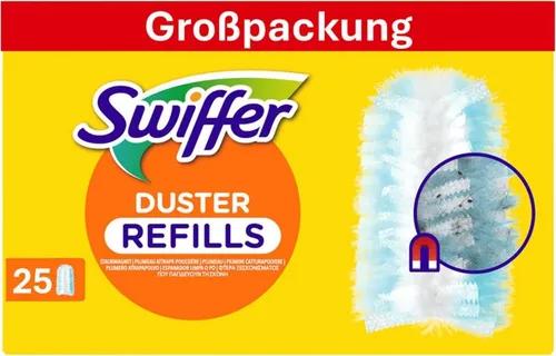 Swiffer Staubwedel Staubmagnet 25 Tücher – Extra stark gegen Staub, Pollen & Tierhaare (Spar-Set, 25-St), 5x5 Tücher = 25 Stück