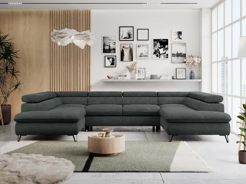 Ecksofa PETER U - U-förmig mit Schlaffunktion und Bettkasten - Moderne U-förmige Couch mit Schlaffunktion, zwei Bettkästen und verstellbaren Kopfstützen. Ideal für stilvolle Wohnzimmer und bietet viel Platz für Komfort und Stauraum.