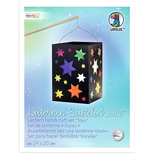 Ursus 2340099 - Laternen Bastelset Sterne - Papierbastelset für Kinder, inklusive 10 Blatt buntem Transparentpapier und schwarzem Fotokarton für eine individuelle Laterne, ideal für Sankt Martinszüge und Kinderfeste.