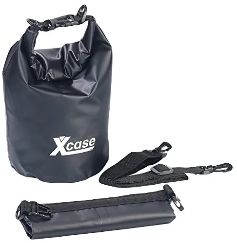 Xcase Badesack wasserdicht: Wasserdichter Packsack, strapazierfähige Industrie-Plane, 5 l, schwarz (Ausrüstungstasche, Roll Top Sacks, Reisetaschen)