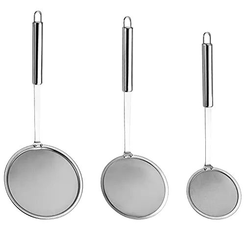 Stücke Schaumkelle Edelstahl, Hochwertig, Löffel Filter Set, Feinmaschige Edelstahlsiebe, Schaum Löffel Filter Set, Edelstahl Küchensieb Feines Sieb, 3 Größen, für Skims Fat Scum 3