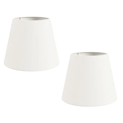 ledscom.de 2 Stück Lampenschirm, Leinen, Textil, Stoff, weiß, 200mm Ø