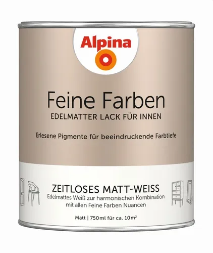 Alpina Feine Farben Lack Zeitloses Matt-Weiß 750ml - Farben & Lacke, edelmatt Finish für ein elegantes und zeitloses Aussehen, ideal für Wände und Möbel.