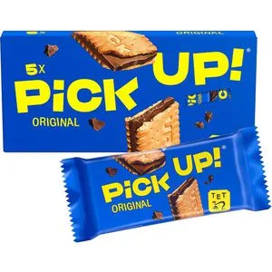 Leibniz Kekse PiCK UP! Original, 5 Stück - Waffelgebäck mit knackiger Milchschokolade zwischen zwei knusprigen Keksen, einzeln verpackt für den perfekten Snack unterwegs.