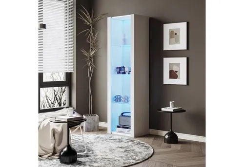 OKWISH Vitrine Standvitrine Glasvitrine (4 Fächern, ohne Tür) APP Steurung mit LED-Beleuchtung 55*38*166cm