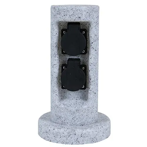 Steckdosensäule 2-fach in Steinoptik – Gartensteckdose für Outdoor - Steckdosen & Zubehör – Robuste 2-fach Energiesäule in eleganter Steinoptik, ideal für Garten und Terrasse mit spritzwassergeschütztem Design (IP44) und maximaler Gesamtlast von 3680 W.