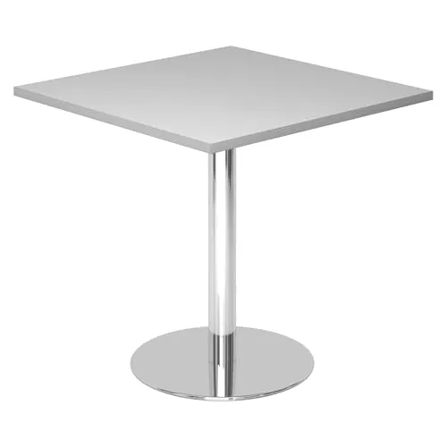 bümö Besprechungstisch, Esstisch klein, Tisch eckig 80x80 cm - Kleiner Esstisch grau, Rundtisch Esstisch 2 Personen mit Holz-Platte, Säule aus Metall verchromt, Konferenztisch, Bistrotisch