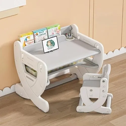 habeig Höhenverstellbarer Kinderschreibtisch mit Stuhl für Kinder - Ergonomischer Kinderschreibtisch mit 2-stufiger Höhenverstellung, ideal für Kinder von 2-12 Jahren. Inklusive Buchstütze und Stiftehalter für optimale Organisation.