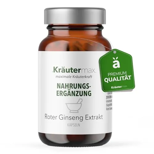 Produktbild NEU! Kräutermax Roter Ginseng Kapseln | 450 mg Extrakt, Vegan & Zusatzstofffrei | Energie & Vitalität | 1 x 60 Stück