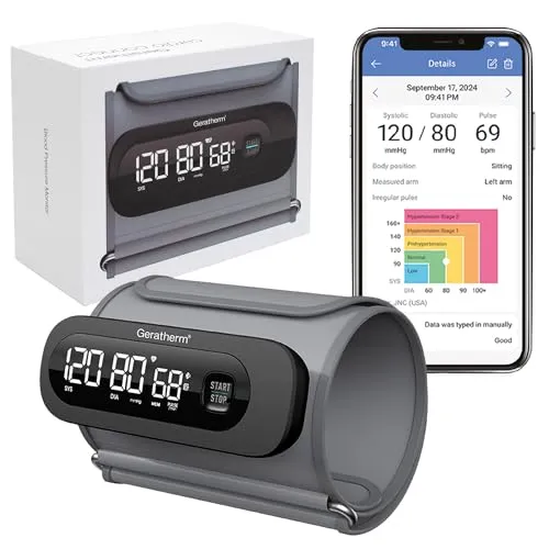 GERATHERM cardio connect – Digitales Oberarm Blutdruckmessgerät mit App & integrierter Manschette 22-32 cm/Blutdruckgerät mit Arrhythmie-Erkennung/Blutdruckmesser