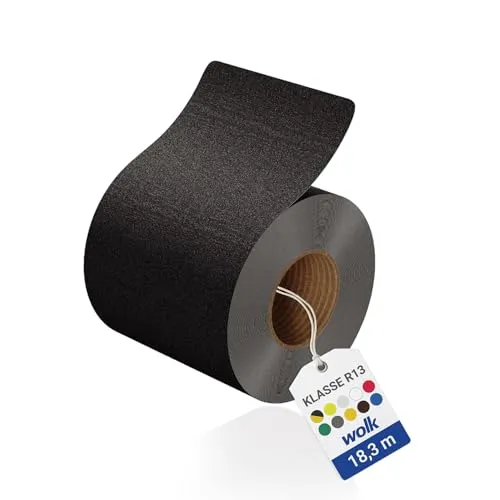 wolk Antirutsch Klebeband R13 Schwarz (150,0 mm x 18,3 m) – Selbstklebendes Anti-Rutschband für Treppen und Rampen - Hochwertiges Antirutschband mit R13-Zertifizierung für maximale Sicherheit auf rutschigen Oberflächen. Ideal für Innen- und Außenbereiche. Einfach anzubringen und extrem robust für den täglichen Einsatz.