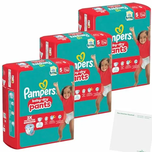 usy Bundle für Pampers Baby Dry Pants Gr.5 12-17kg Junior 3e Pack (3x24St Packung) + usy Block