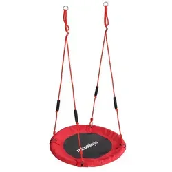 Relaxdays Runde Nestschaukel für Kinder, Ø 80 cm, verstellbar, rot - Die Relaxdays Nestschaukel begeistert Kinder mit Spiel und Spaß im Freien oder drinnen. Höhenverstellbare Seile und gepolsterte Griffe sorgen für Sicherheit und Komfort. Ideal für schwingende Abenteuer!