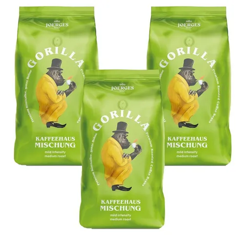 Joerges Gorilla Kaffeehaus 1 Kg ganze Kaffeebohnen - Genießen Sie die perfekte Mischung aus Arabica und Robusta für ein vollmundiges Aroma. Ideal für Kaffeeliebhaber, die Wert auf Qualität legen.