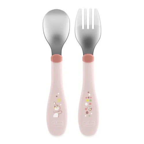 Chicco Posatine Inox, Posate Bambini, Set Pappa, Forchetta e Cucchiaio per Bambi