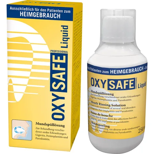 OXYSAFE Liquid Prof. Mundspülung Zahnarzt Version 250 ml - Mundspüllösung für die Zahnarztpraxis, entwickelt zur Unterstützung der Mundpflege. Mit aktiver Sauerstofftechnologie für eine gründliche Reinigung und Pflege. Ideal für den professionellen Einsatz.